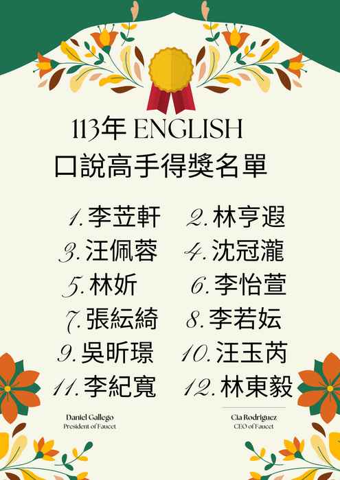 113年Cool English 口說高手得獎名單